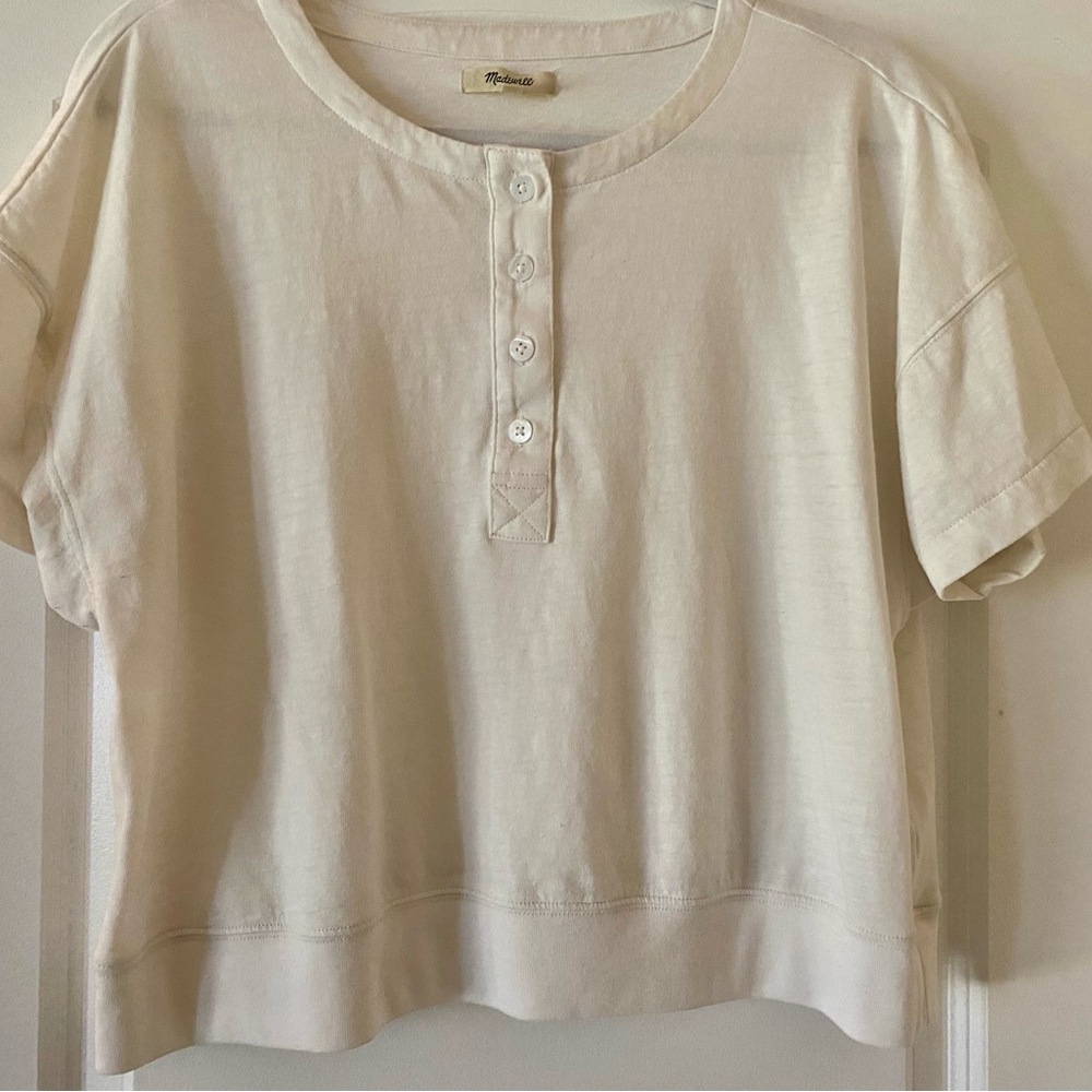 Madewell size XL Cream Short Sleeve Cropped Top